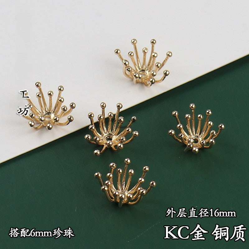 Copper Flower Bead Caps with Rhinestones - Flower Stamen Holders(#20-28)