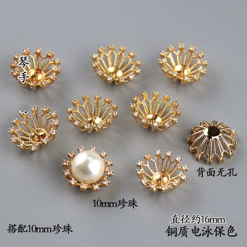 Copper Flower Bead Caps with Rhinestones - Flower Stamen Holders(#184-215)
