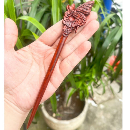 Natural Burmese Rosewood Hair Stick - Carved Wooden Hairpin Set for Women (小叶紫檀)