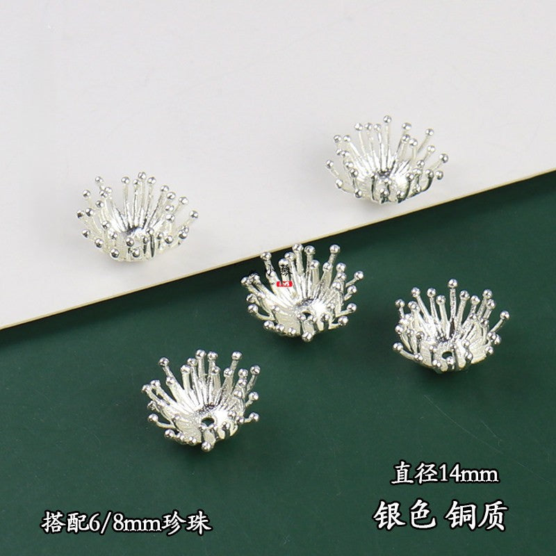 Copper Flower Bead Caps with Rhinestones - Flower Stamen Holders(#20-28)