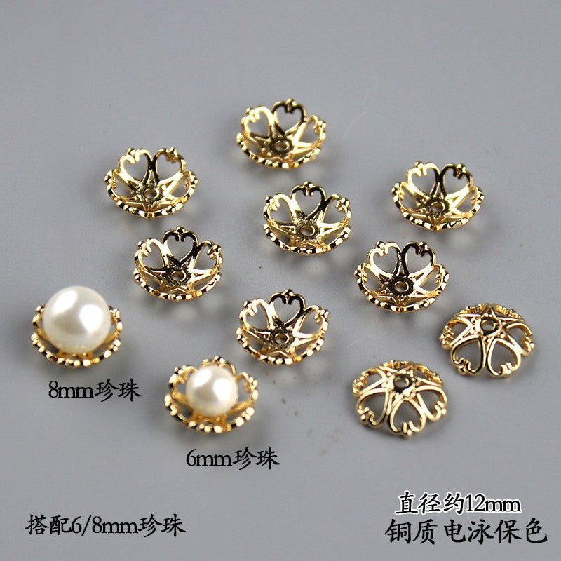 Copper Flower Bead Caps with Rhinestones - Flower Stamen Holders(#184-215)