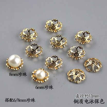 Copper Flower Bead Caps with Rhinestones - Flower Stamen Holders(#184-215)