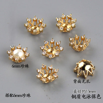 Copper Flower Bead Caps with Rhinestones - Flower Stamen Holders(#184-215)