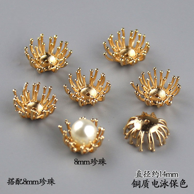 Copper Flower Bead Caps with Rhinestones - Flower Stamen Holders(#184-215)