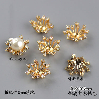 Copper Flower Bead Caps with Rhinestones - Flower Stamen Holders(#184-215)