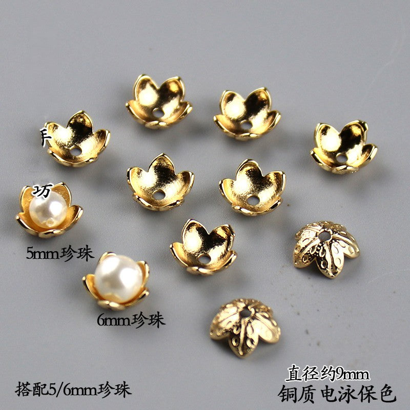 Copper Flower Bead Caps with Rhinestones - Flower Stamen Holders(#184-215)