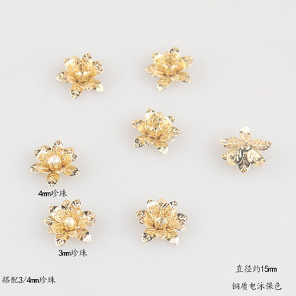 Copper Flower Bead Caps with Rhinestones - Flower Stamen Holders(#184-215)