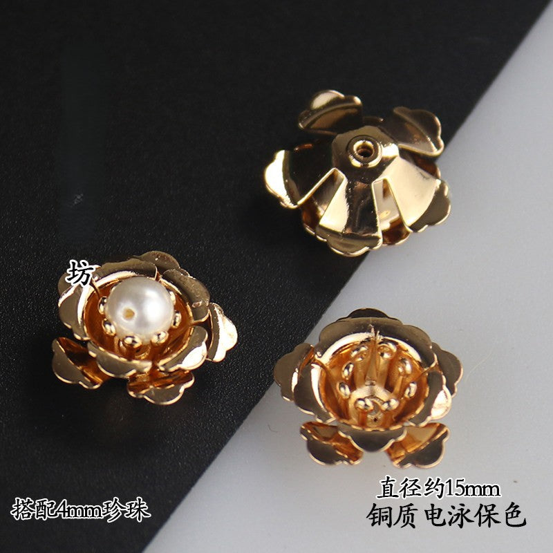 Copper Flower Bead Caps with Rhinestones - Flower Stamen Holders(K series)
