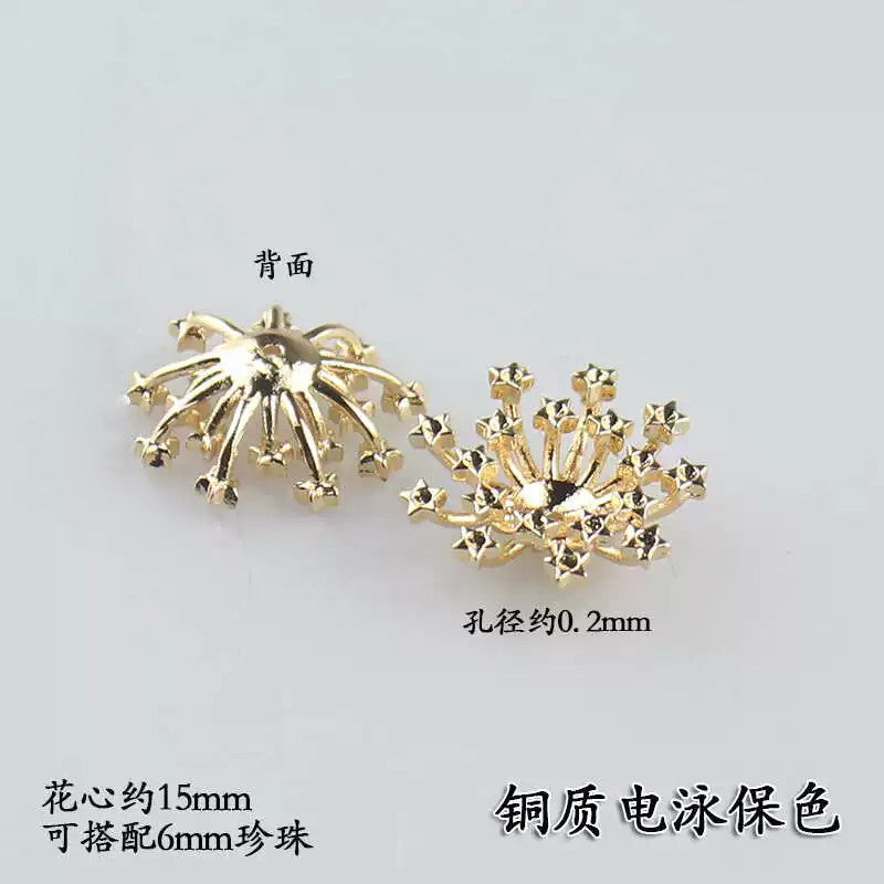 Copper Flower Bead Caps with Rhinestones - Flower Stamen Holders(K series)