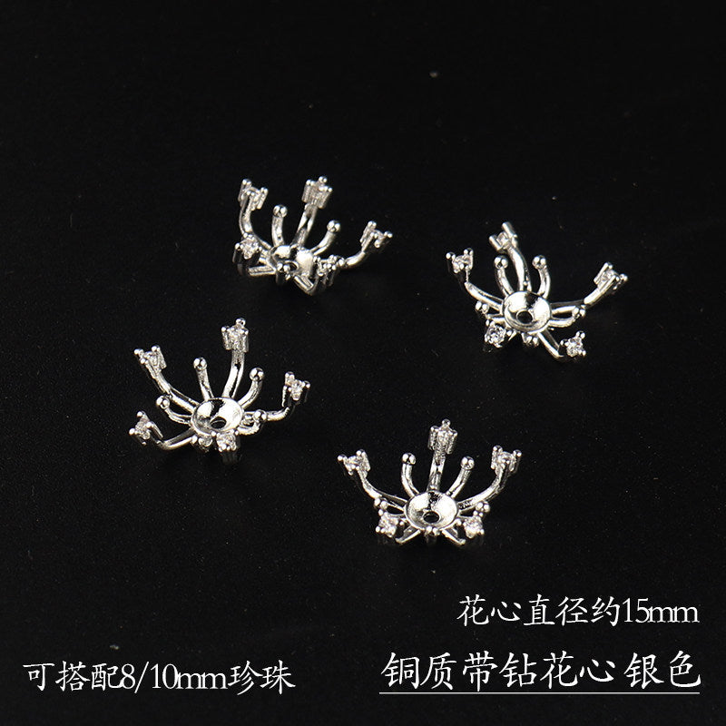 Copper Flower Bead Caps with Rhinestones - Flower Stamen Holders(K series)
