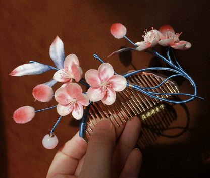 Peach Blossom Bespoke Haircomb -Silk headdress(Ronghua)