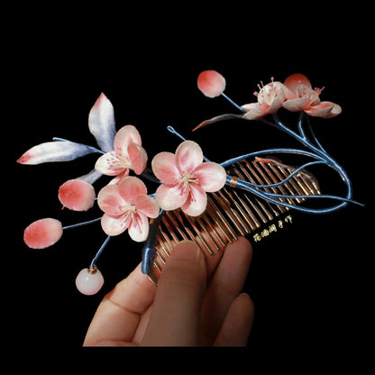 Peach Blossom Bespoke Haircomb -Silk headdress(Ronghua)