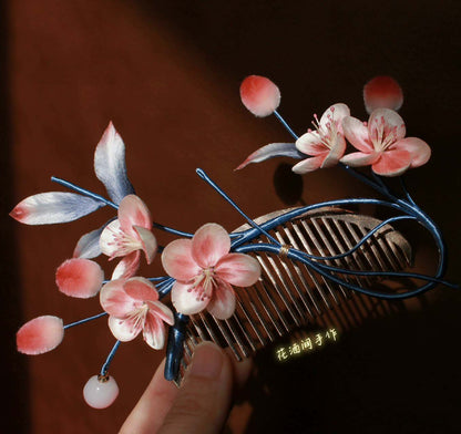 Peach Blossom Bespoke Haircomb -Silk headdress(Ronghua)