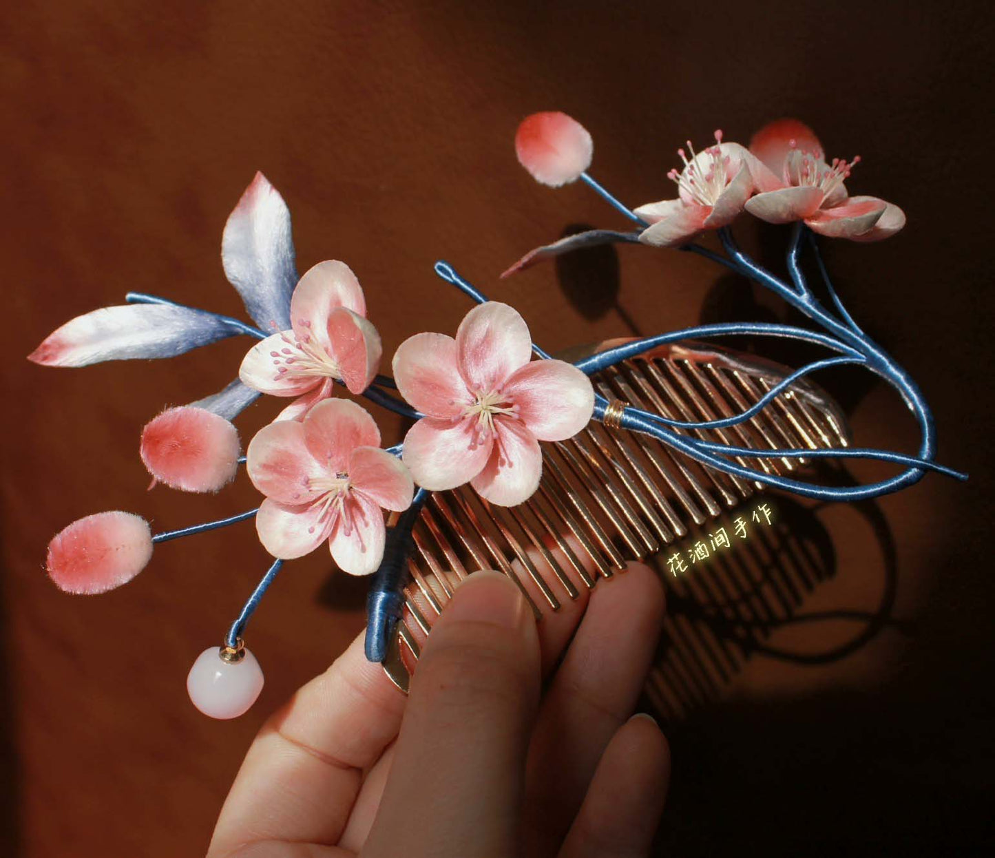 Peach Blossom Bespoke Haircomb -Silk headdress(Ronghua)