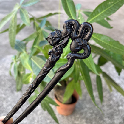 Natural Wooden Snake Hair Stick Set - 17cm U Shape (美女蛇)