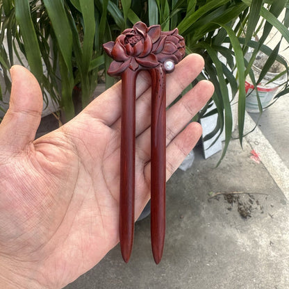 Natural Rosewood Hair Stick Set - 17cm U Shape Double-Sided Hairpin (U形发钗)