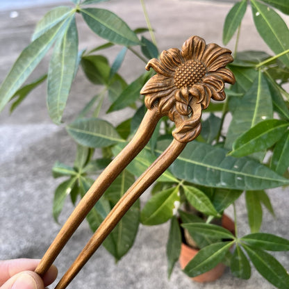 Natural Wooden Hair Stick Set - 17cm U Shape Sunflower Hairpin (向日葵)