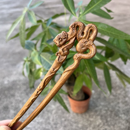 Natural Wooden Snake Hair Stick Set - 17cm U Shape (美女蛇)