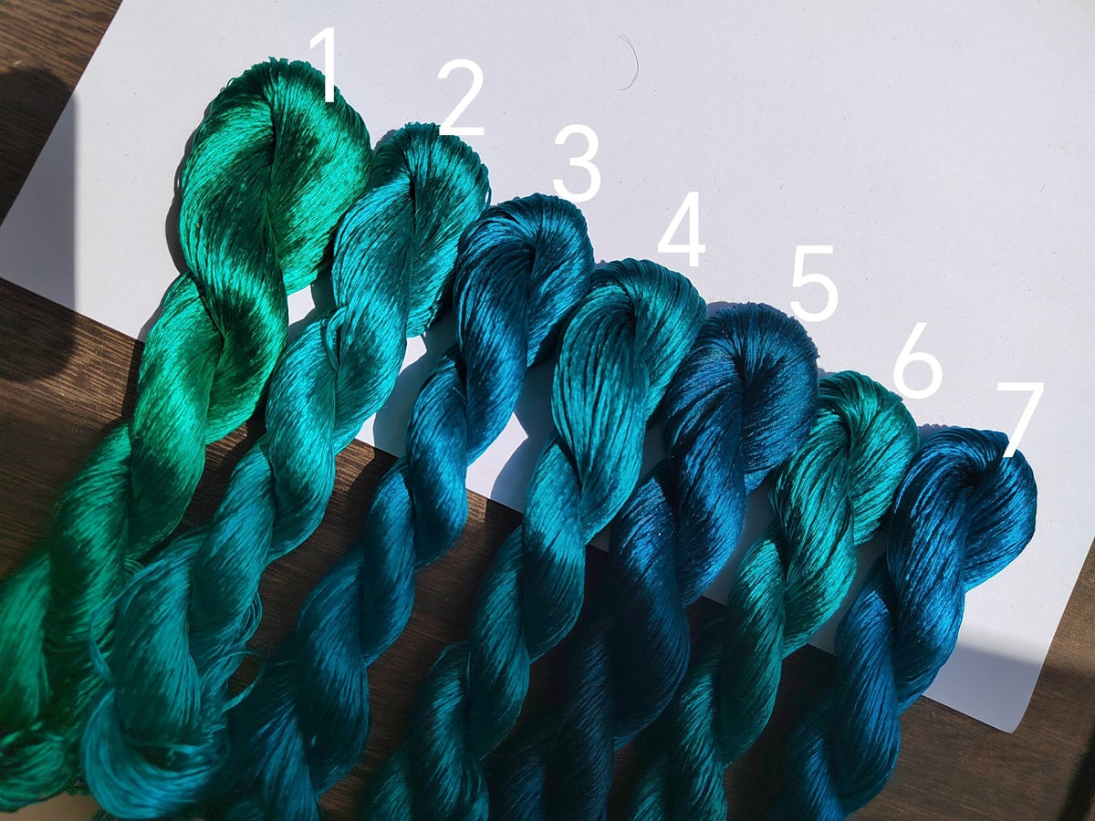 10g Suzhou Embroidery Thick Filament Slightly Twisted Mulberry Silk Thread(Deep Blue Green 蓝绿深色系)