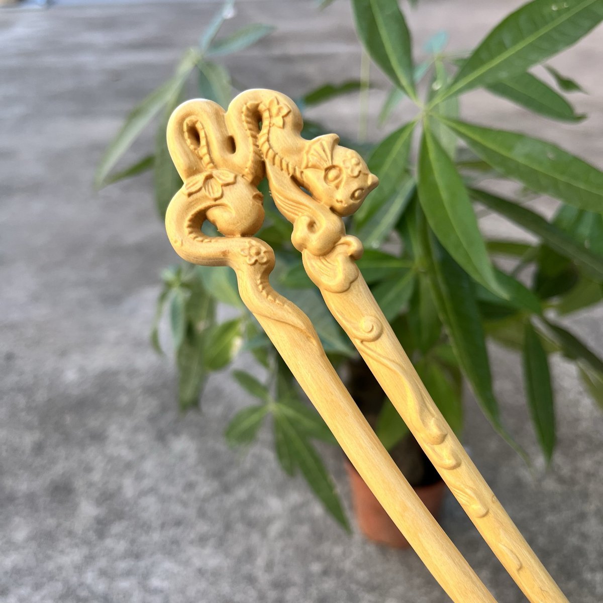 Natural Wooden Snake Hair Stick Set - 17cm U Shape (美女蛇)
