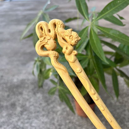 Natural Wooden Snake Hair Stick Set - 17cm U Shape (美女蛇)