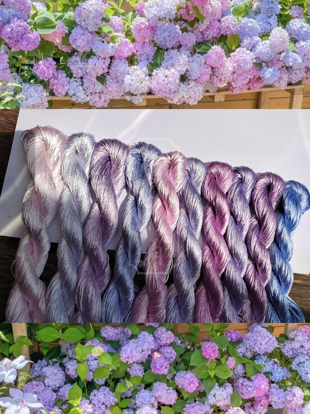 10g*10 Suzhou Embroidery Thick Filament Slightly Twisted Mulberry Silk Thread(Hydrangea Color Series 绣球花色)