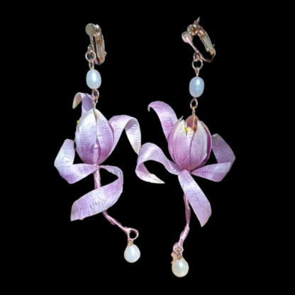 Lotus Bespoke Earrings - Silk Earrings(Ronghua)