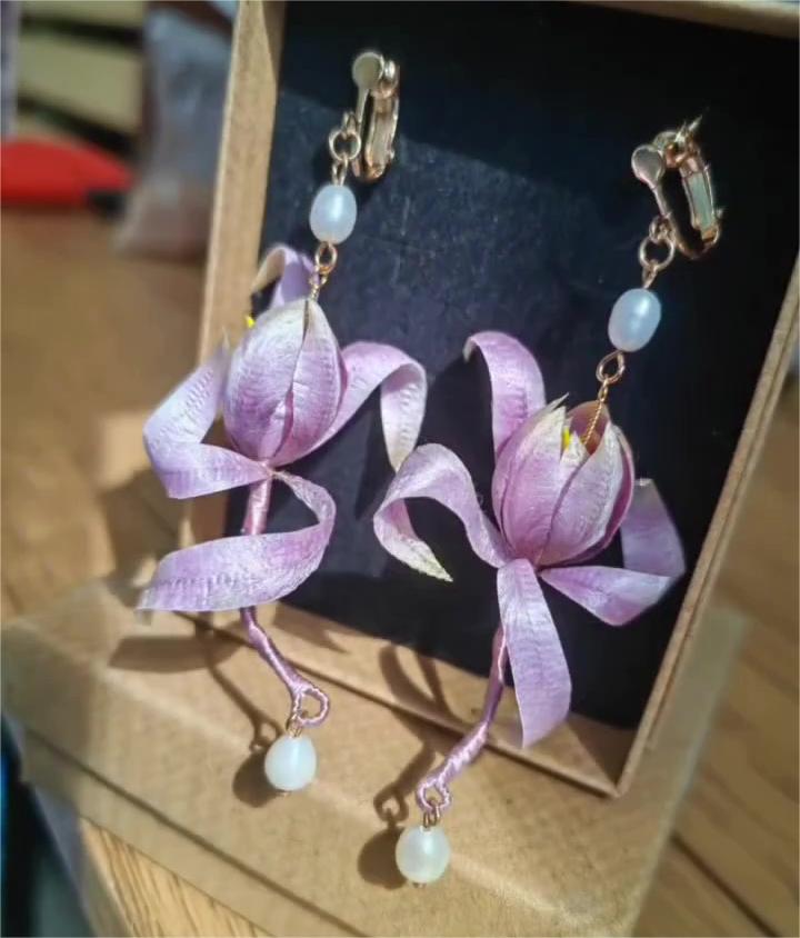 Lotus Bespoke Earrings - Silk Earrings(Ronghua)