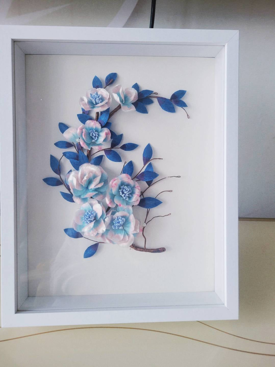 Blue Love Bespoke Frame Ornament - Silk Flowers(Ronghua)