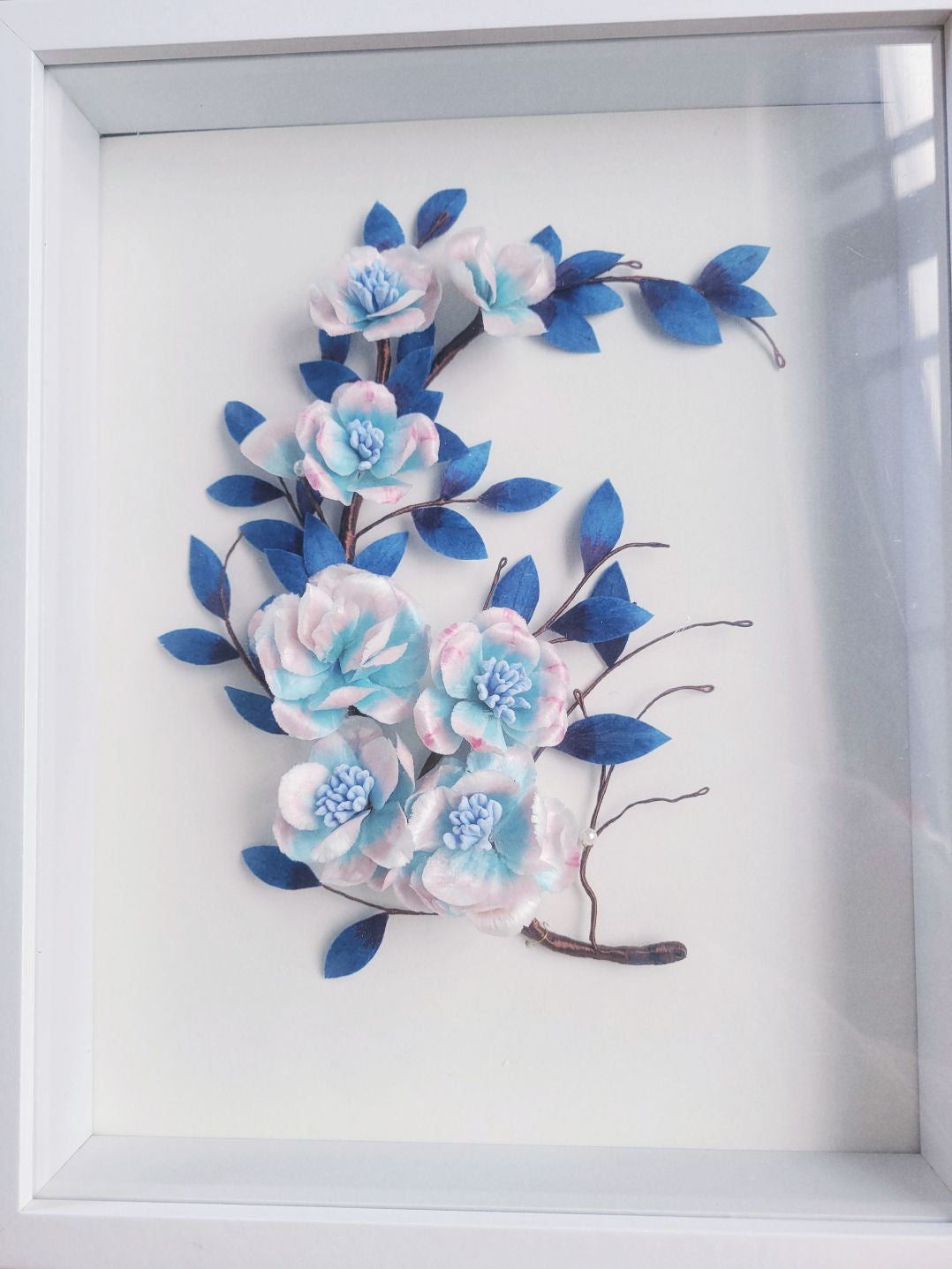 Blue Love Bespoke Frame Ornament - Silk Flowers(Ronghua)