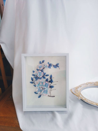 Blue Love Bespoke Frame Ornament - Silk Flowers(Ronghua)