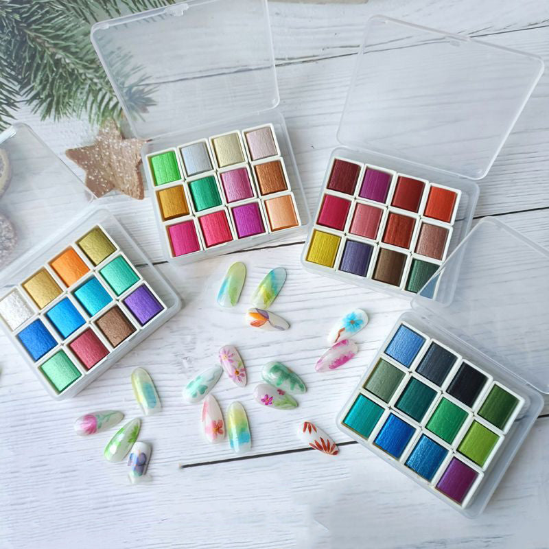 Hand-painted watercolor artwork demonstrating the natural blending and vibrant metallic finish of solid pearl watercolors, ideal for fine art.