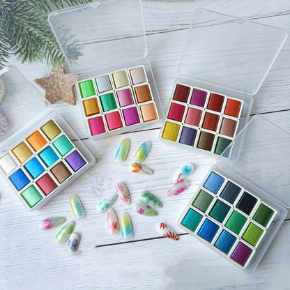 Hand-painted watercolor artwork demonstrating the natural blending and vibrant metallic finish of solid pearl watercolors, ideal for fine art.