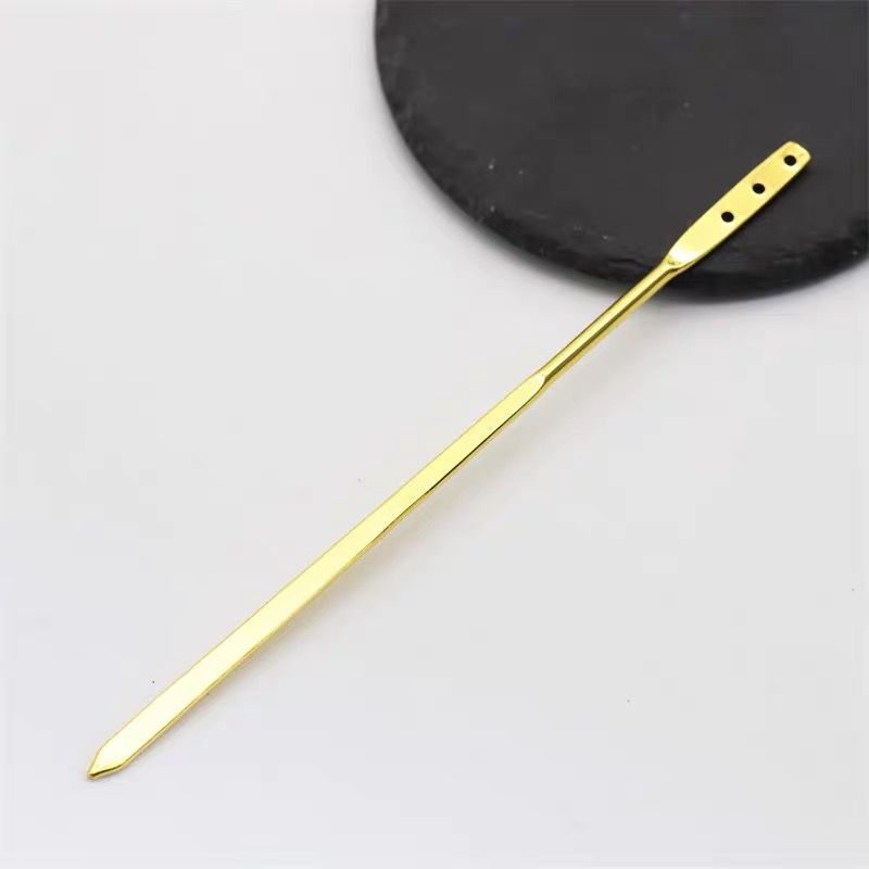 Minimalist 150mm gold alloy hair stick blank for DIY projects on a white background.
