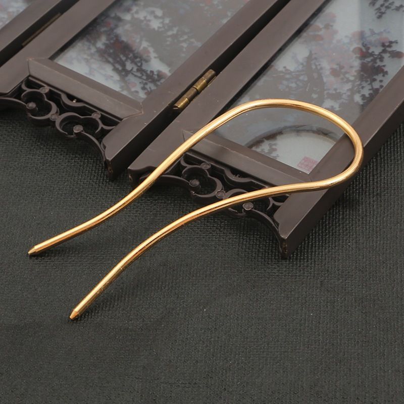 A 110mm gold U-shaped hair pin blank, perfect as a base for DIY jewelry making and custom hairpieces.
