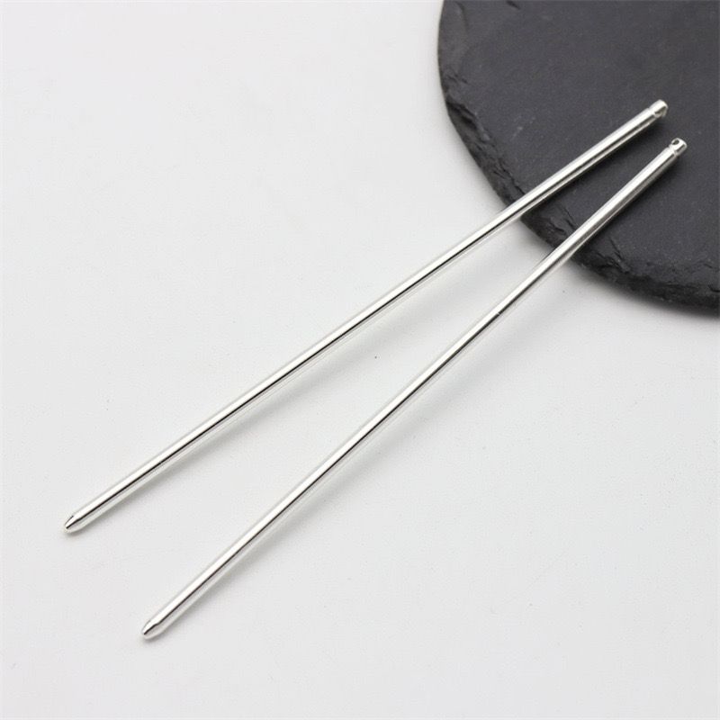 A pair of silver 125mm straight hair sticks with ball tips, ideal as a DIY hairpin base.