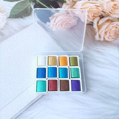 Metallic Pearlescent Solid Watercolor Paint Set for Ronghua Chanhua, Art & Crafts(Combo Pack Set of 12)