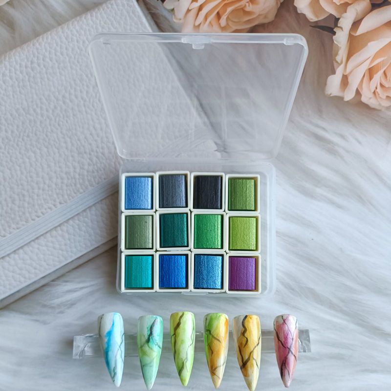 Metallic Pearlescent Solid Watercolor Paint Set for Ronghua Chanhua, Art & Crafts(Combo Pack Set of 12)