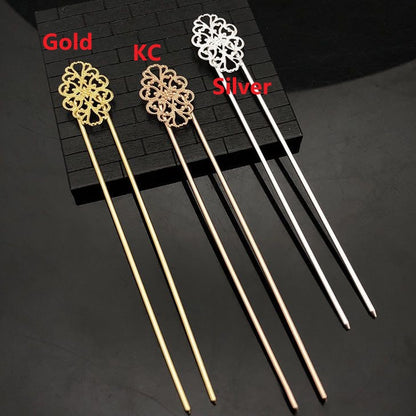 Copper Hair Stick - Floral Filigree Design(椭圆款)