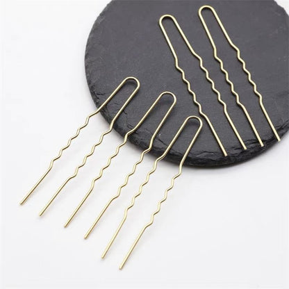 5 Pieces U-Shape Wavy Copper Hair Pin Set – 75mm