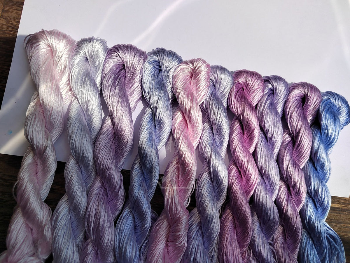 10g*10 Suzhou Embroidery Thick Filament Slightly Twisted Mulberry Silk Thread(Hydrangea Color Series 绣球花色)