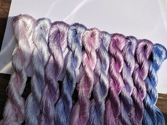 10g*10 Suzhou Embroidery Thick Filament Slightly Twisted Mulberry Silk Thread(Hydrangea Color Series 绣球花色)