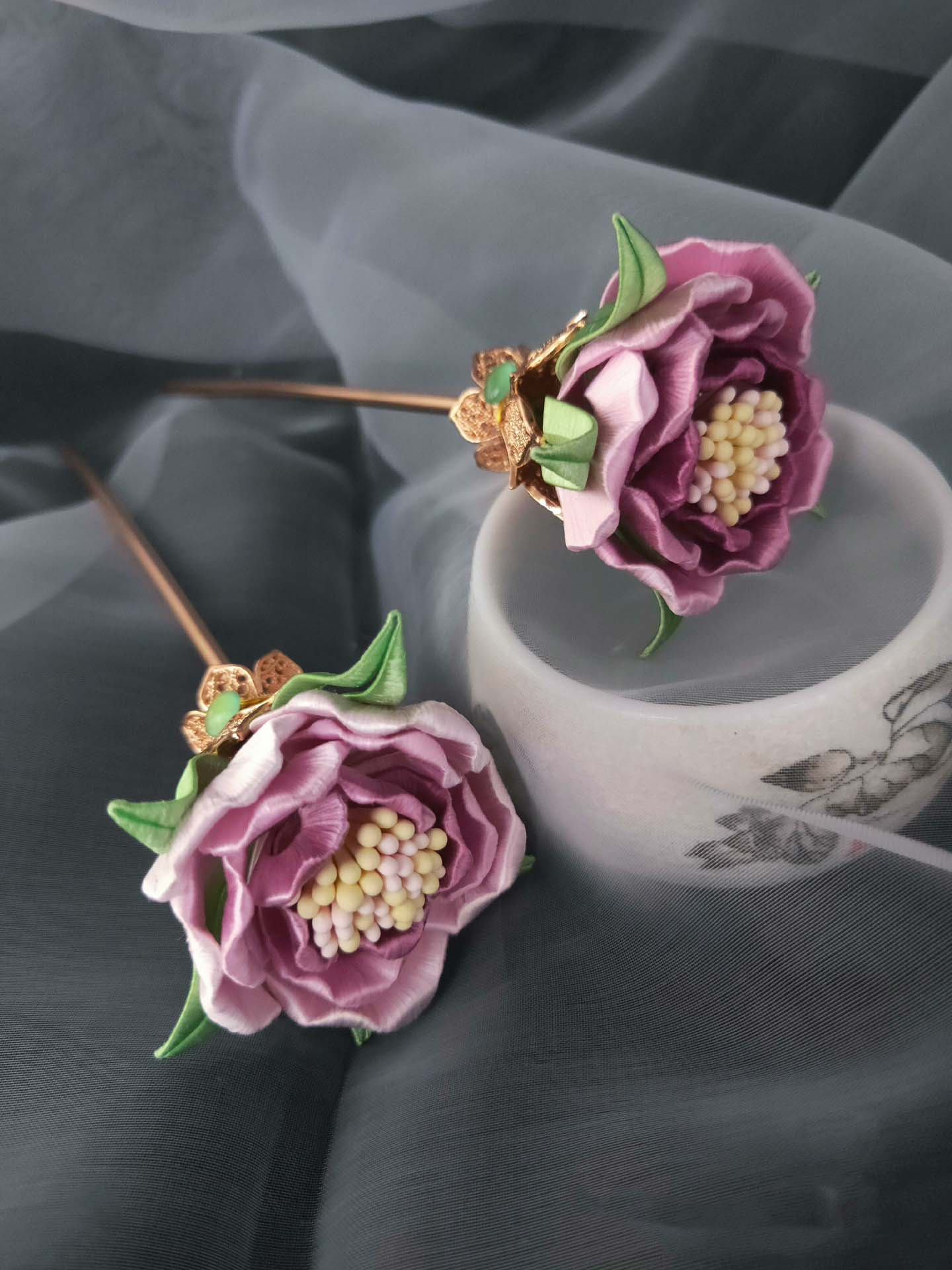 Peony Handmade Hairpin-Silk Hairpin(Chanhua)