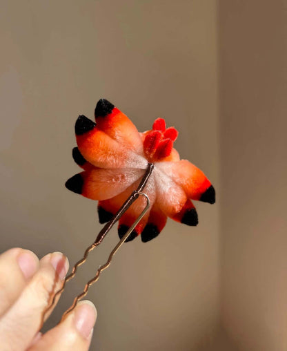 Fox Bespoke Hairpin - Red Silk Hairpin(Ronghua)