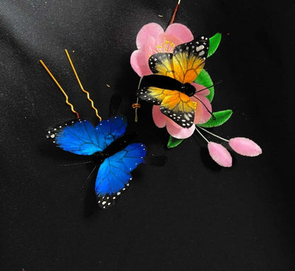 Butterfly And Flowers Bespoke Hairpin-Silk Hairpin(Ronghua)