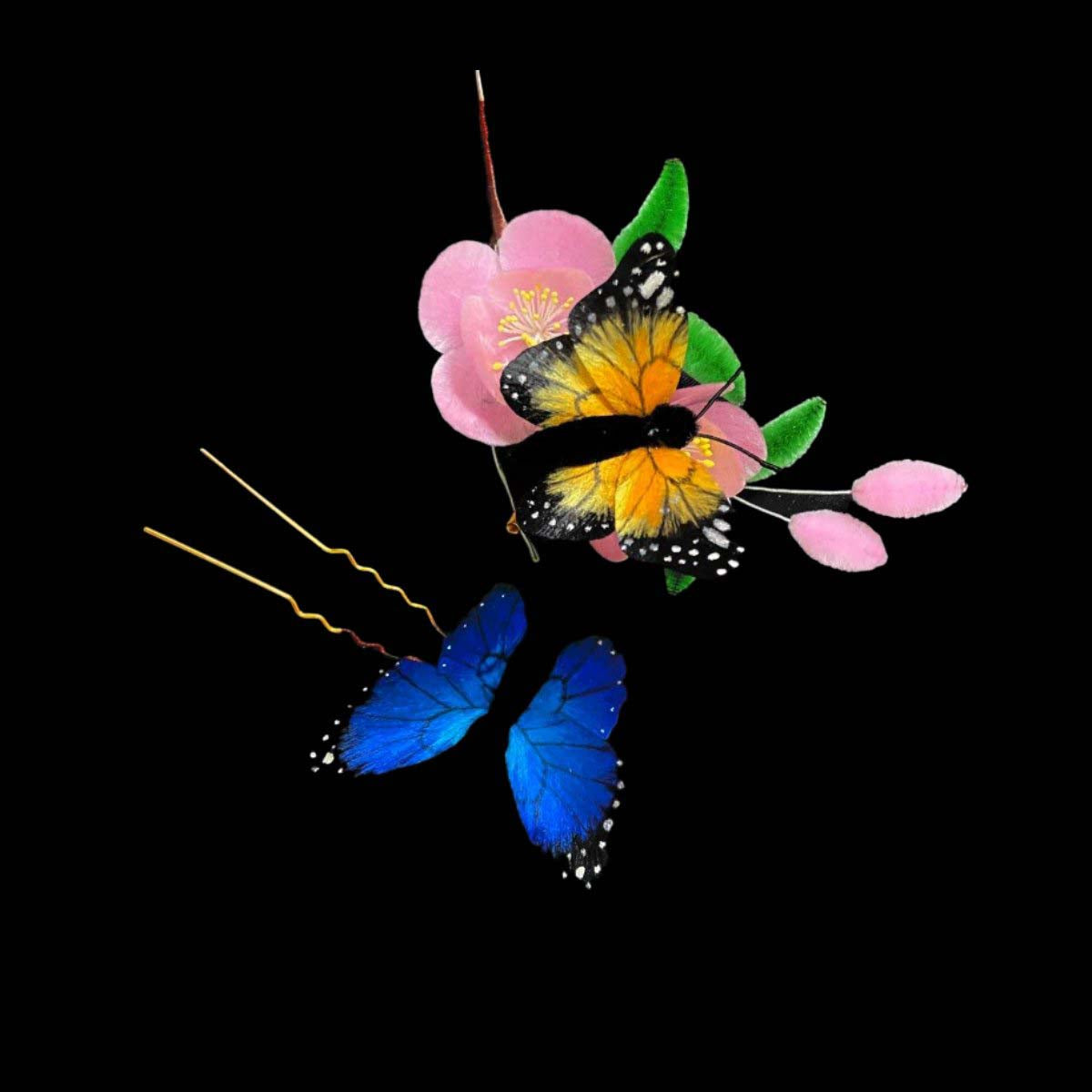 Butterfly And Flowers Bespoke Hairpin-Silk Hairpin(Ronghua)