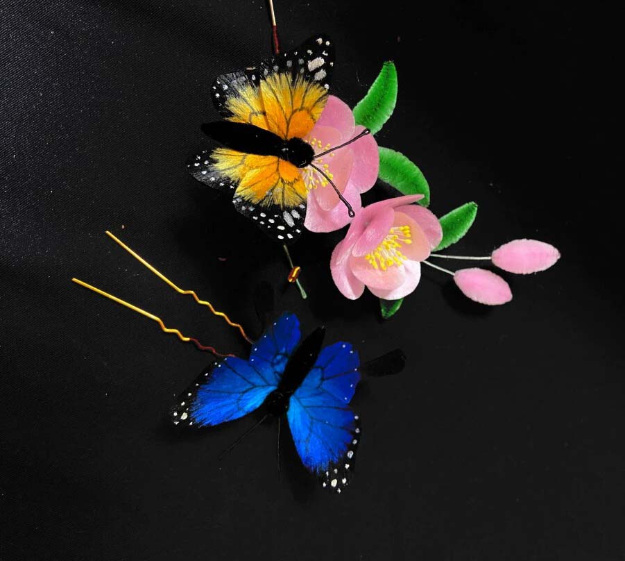 Butterfly And Flowers Bespoke Hairpin-Silk Hairpin(Ronghua)