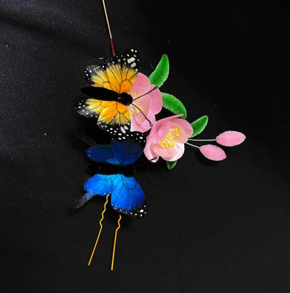 Butterfly And Flowers Bespoke Hairpin-Silk Hairpin(Ronghua)