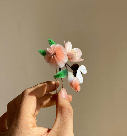 Peach Bespoke Hairpin-Silk Hairpin(Ronghua)