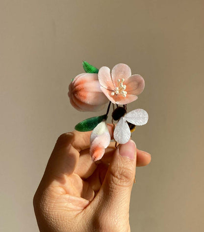 Peach Bespoke Hairpin-Silk Hairpin(Ronghua)